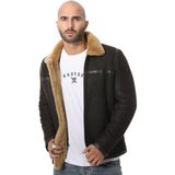 Furniq UK Erkek Kahverengi İçi Zencefil Kürklü Deri Ceket - 4XL