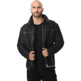Furniq UK Erkek Siyah İçi Kürklü Koyun Derisi Ceket - XL