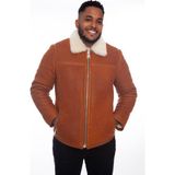 Furniq UK Erkek Taba İçi Beyaz Kürklü Deri Ceket - S - Taba - Beyaz