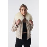 Furniq UK Kadın Bej Çıkarılabilir Kürklü Yaka Bomber Ceket