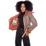 Furniq UK Kadın Bej Kısa Mercan Kürklü Süet Ceket