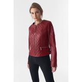 Furniq UK Kadın Bordo Biker Ceket - L