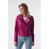 Furniq UK Kadın Fuşya Klasik Biker Ceket - XL - Pembe