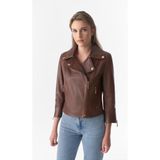 Furniq UK Kadın Kahverengi Kısa Kollu Biker Ceket - XL