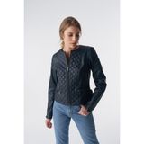 Furniq UK Kadın Lacivert Biker Ceket - XL