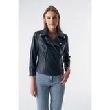 Furniq UK Kadın Lacivert Kısa Kollu Biker Ceket - M