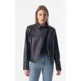 Furniq UK Kadın Siyah Biker Ceket