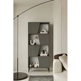 Furnitt Home Roma Gri Kitaplık 175 Cm - Vitrin - Gümüşlük (100% Mdf) Metal Ayak
