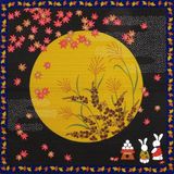Furoshiki Japon Sarma Bezi Sevimli%100 Pamuklu Kumaş Öğle Yemeği Bezi Japonya'da Üretilmiştir Boyut 49,8 cm x 19,6 cm Tavşan Ay Tukimi- Sonbahar