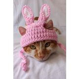 Furrever Crochet Beyaz Pembe Tavşan Bere Örgü Kedi Köpek Şapkası Evcil Hayvan Şapkası Pet Aksesuarları