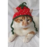 Furrever Crochet Çilek Bere Kırmızı Örgü Kedi Köpek Şapkası Evcil Hayvan Şapkası Pet Aksesuarları