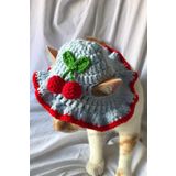 Furrever Crochet Kiraz Bucket Şapka Kırmızı Örgü Kedi Köpek Şapkası Evcil Hayvan Şapkası Pet Aksesuarları