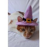 Furrever Crochet Lila Siyah Cadı Şapka Sarı Tokalı Örgü Kedi Köpek Şapkası Halloween Witch Pet Aksesuarları