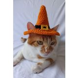 Furrever Crochet Turuncu Siyah Cadı Şapka Sarı Tokalı Örgü Kedi Köpek Şapkası Halloween Witch Pet Aksesuarları