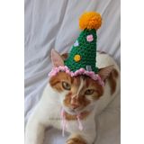 Furrever Crochet Yeşil Pembe Doğum Günü Şapkası Püsküllü Ponponlu Şekilli Parti Şapkası Kedi Şapkası Pet Aksesuar