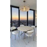 Fursimo Adore Serisi Açılabilir Yemek Masası Takımı 100X100 → 135X100 cm | 1. Sınıf Mdf Lak Panel | Metal Ayak | 4 Sandalyeli - Traverten
