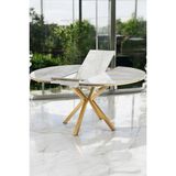 Fursimo Arhor Serisi 100 x 100 Açılabilir Lak Panel Beyaz Mermer Desen Masa - Gold Ayak - Mermer - Gold Ayak