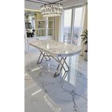 Fursimo Aspen Serisi 90X170 Lak Panel Yemek Masası - Beyaz Mermer - Krom Ayak