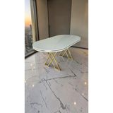 Fursimo Aspen Serisi Yemek Masası 90X170 cm | Lake Panel | 1.sınıf Mdf - Beyaz - Altın - 90 x 170 cm