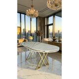 Fursimo Aspen Serisi Yemek Masası 90X170 cm | Lake Panel | 1.sınıf Mdf - Beyaz Mermer - Gold - 90 x 170