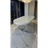 Fursimo Aspen Serisi Yemek Masası 90X170 cm | Lake Panel | 1.sınıf Mdf - Beyaz Mermer - Krom Ayak - 90 x 170