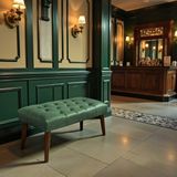 Fursimo Chelsea Serisi Deri Chester Ahşap Ayaklı Bench Puf – 90×45 cm - 90X45 - Yeşil