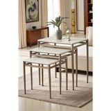 Fursimo Damrin Serisi Traverten Desen 1. Sınıf Mebran Mdf 3’lü Zigon Sehpa Takımı - Bronz Ayak - Traverten - Bronz Ayak
