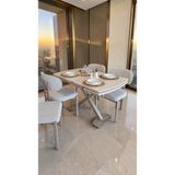 Fursimo Tera Serisi Açılır Yemek Masası Takımı 80X120 cm (180 cm Açılır) TRAVERTEN DESEN – CAPPUCCİNO Metal Ayak 4 Sandalyeli - Traverten - Kapuçino - 80 x 120 cm