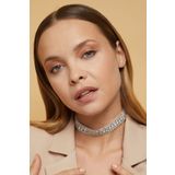 Furtek Aksesuar Kadın 5 Sıra Model Zirkon Taşlı Gümüş Gerdanlık Kolye Abiye Nişan Düğün Gelin Takı Tasma Choker