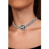 Furtek Aksesuar Kadın Beyaz Oval Model Zirkon Taşlı Gümüş Pırlanta Kolye Gerdanlık Tasma Abiye Su Yolu Choker Takı