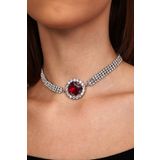 Furtek Aksesuar Kadın Bordo Oval Model Zirkon Taşlı Gümüş Pırlanta Abiye Gerdanlık Düğün Nişan Kolye Tasma Choker