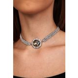Furtek Aksesuar Kadın Gold Oval Model Zirkon Taşlı Gümüş Pırlanta Gerdanlık Kolye Tasma Abiye Düğün Nişan Choker