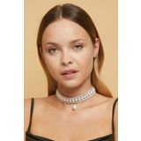 Furtek Aksesuar Kadın İnci Model Zirkon Taşlı Pırlanta Gümüş Kolye Gerdanlık Abiye Düğün Nişan Gelin Tasma Choker