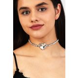 Furtek Aksesuar Kadın Kalp Model Zirkon Taşlı Gümüş Pırlanta Düğün Nişan Gelin Abiye Tasma Gerdanlık Kolye Choker