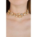 Furtek Aksesuar Kadın Salaş Dizim Gold Zirkon Taşlı Altın Renk Kaplamalı Parıltılı Abiye Düğün Choker Kolye Modeli