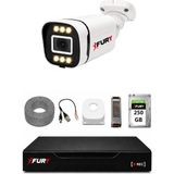 Fury 1 Kameralı 5mp Lens 1080P 6 Warm LED Renkli Gece Görüşlü Güvenlik Kamera Sistemi 250GB 1606
