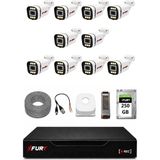 Fury 10 Kameralı 5mp Lens 1080P 6 Warm LED Renkli Gece Görüşlü Güvenlik Kamera Sistemi 250GB 1606