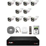 Fury 10 Kameralı 5mp Lens 1080P 6 Warm LED Renkli Gece Görüşlü Güvenlik Kamera Sistemi 500GB 1606