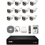 Fury 12 Kameralı 5mp Lens 1080P 6 Warm LED Renkli Gece Görüşlü Güvenlik Kamera Sistemi 500GB 1606