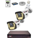 Fury 15 Warm LED Ip Güvenlik Kamera Seti 2 Kameralı Sesli 4mp Gece Renkli Su Geçirmez 1403S 320GB - Beyaz