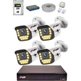 Fury 15 Warm LED Ip Güvenlik Kamera Seti 4 Kameralı Sesli 4mp Gece Renkli Su Geçirmez 1403S 320GB - Beyaz