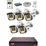 Fury 15 Warm LED Ip Güvenlik Kamera Seti 5 Kameralı Sesli 4mp Gece Renkli Su Geçirmez 1403S 1tb - Beyaz