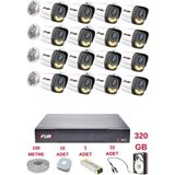 Fury 16 Kameralı 4 Warm Led Gece Renkli Görüş-Cepten İzle-Su Geçirmez Güvenlik Kamerası Seti 320Gb