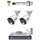 Fury 2 Kamera Sesli Gece Renkli Güvenlik Kamerası Full Hd-Su Geçirmez Güvenlik Kamerası Seti 500GB