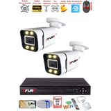 Fury 2 Kameralı 1080P Görüntü Gece Renkli Full HD 4 x Ultra LED Gece Renkli Güvenlik Kamerası Seti 500 GB