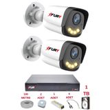 Fury 2 Kameralı 4 Warm Led Gece Renkli Görüş-Cepten İzle-Su Geçirmez Güvenlik Kamerası Seti 1Tb