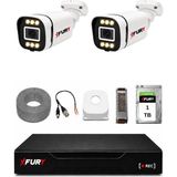 Fury 2 Kameralı 5mp Lens 1080P 6 Warm LED Renkli Gece Görüşlü Güvenlik Kamera Sistemi 1tb 1606