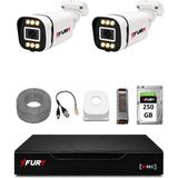 Fury 2 Kameralı 5mp Lens 1080P 6 Warm LED Renkli Gece Görüşlü Güvenlik Kamera Sistemi 250GB 1606