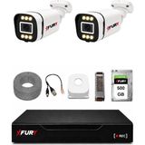 Fury 2 Kameralı 5mp Lens 1080P 6 Warm LED Renkli Gece Görüşlü Güvenlik Kamera Sistemi 500GB 1606 - Beyaz