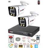 Fury 2 Kameralı Full Hd Gece Renkli - Su Geçirmez Ultra LED Güvenlik Kamerası Seti 320 GB